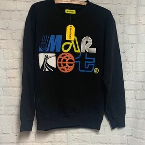 NEW Market Black Multicolor Graphic Crewneck Sweatshirt Size S